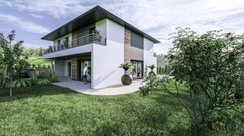 Rendu 3D d’une maison individuelle contemporaine avec jardin