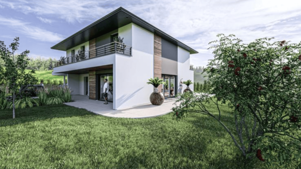 Rendu 3D d’une maison avec toiture quatre pans
